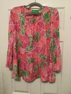 Cappagallo Pineapple Print Peplum Blouse Size M